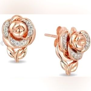 Enchanted Disney Belle 0.084 CT. Diamond Rose Stud Earrings In 10K Rose Gold